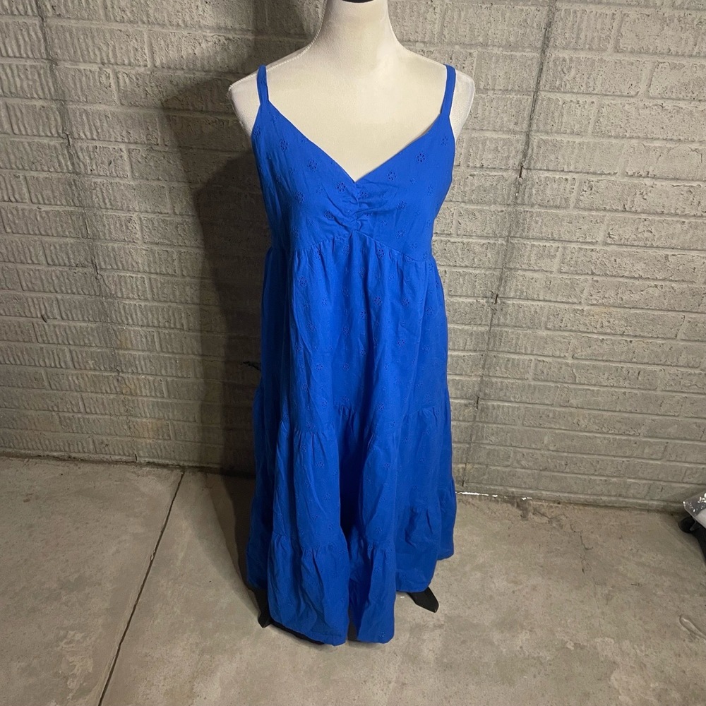 Ophelia Roe Womens Blue Eyelet Twist Front Tiered Maxi Dress Size Large